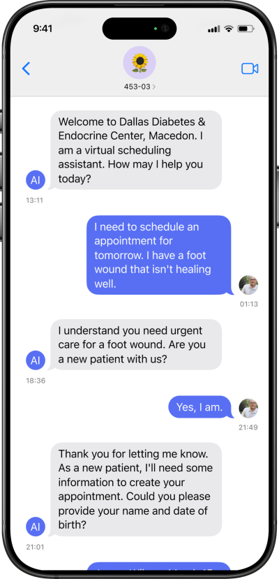 Smartphone with screenshot of Commure healthcare AI agent