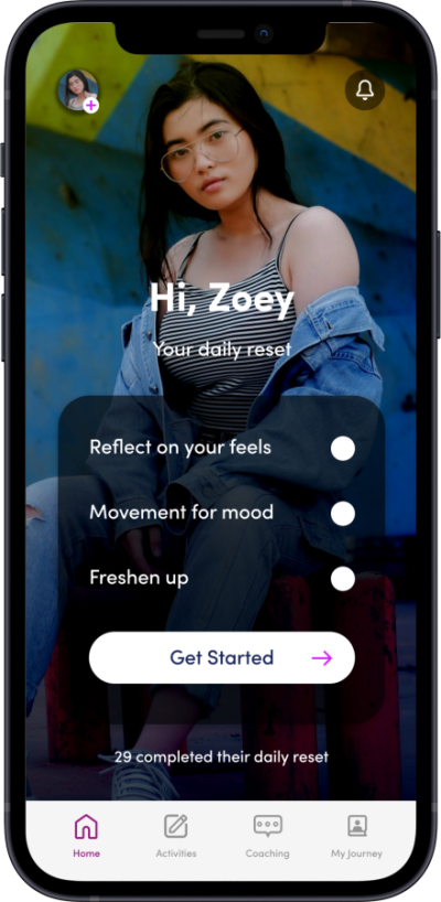 The home screen for mental health app BeMe