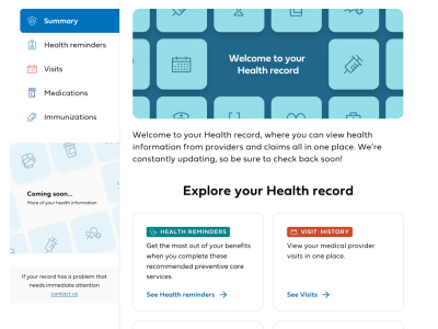 Blue Shield Member Health Record screenshot