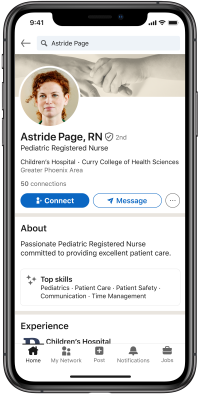 smartphone with screenshot of LinkedIn nursing position features