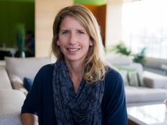 Woman in a navy blue shirt