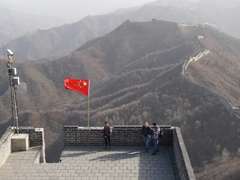 Chinese flag on Great Wall of China