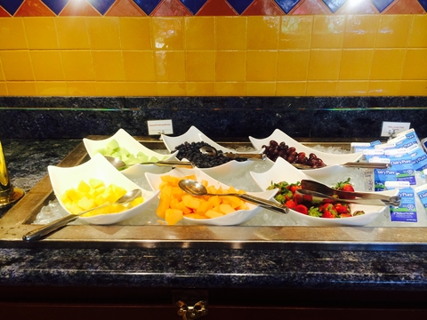 Bowls of fruit in a breakfast buffet
