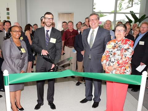 Tracey Lovett, David Price, Martin Meeson, Bob Geolas, Betty Jo Shepherd and Sen. Richard Burr attending the ribbon-cutting ceremony