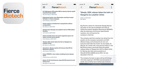 FierceBiotech logo and screenshot of mobile app