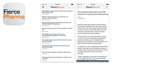 FiercePharma logo and screenshot of mobile app