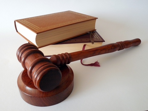 Gavel in front of two law books