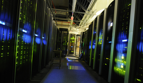 Server Room A dark room full of computer servers