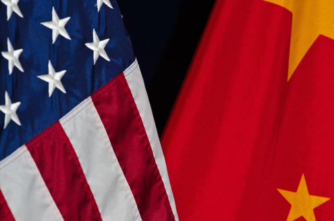 The flags of the United States and China The flags of the United States and China