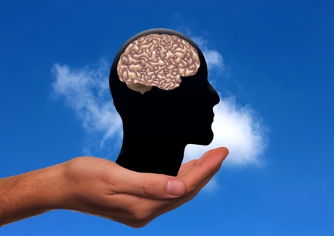 Brain in hand Head with brain in cupped hand
