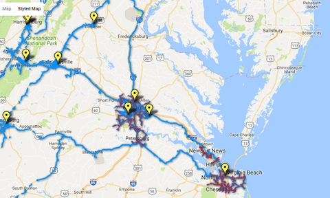 Lumos Networks Norfolk/Hampton Roads network (Lumos / Google Maps) Part of Lumos' Virginia network including its Norfolk/Hampton Roads expansion and area data centers. Image: Lumos / Google Maps