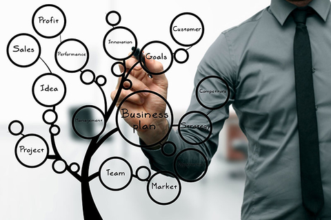 Business Plan Businessman drawing a business plan