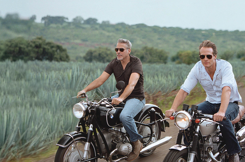 George Clooney and Rande Gerber on motorcycles Rander Gerber and George Clooney on motorcycles