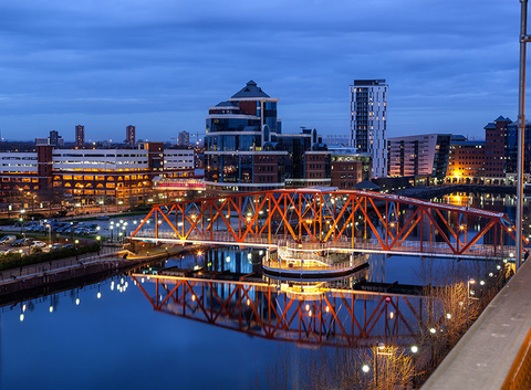 Manchester Getty Salford Quays skyline in Greater Manchester, England