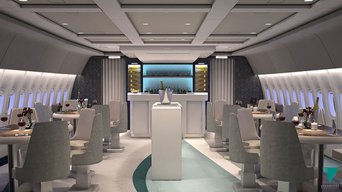 Crystal AirCruises Lounge Editorial Interior view of the lounge on a Crystal AirCruises aircraft