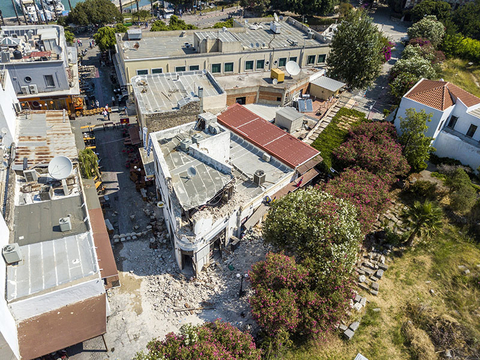 Greece Earthquake Newscred A partially destroyed building is seen after an earthquake on the island of Kos, Greece Friday, July 21, 2017.