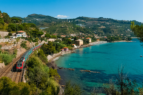 train in Ventimiglia Italy // Photo by andrea_sosio/iStock/Getty Images Plus/Getty Images train in Ventimiglia Italy heading to the French Riviera