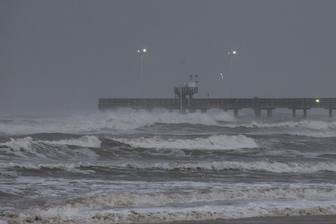 Hurricane Harvey Newscred Travel Group Only Surf rises at Bob Hall Pier Corpus Christi, Texas as Hurricane Harvey approaches.
