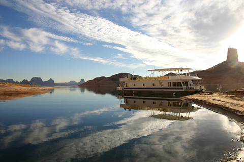 Forever Resorts Houseboat - editorial only A houseboat docked on Lake Mead, Nevada