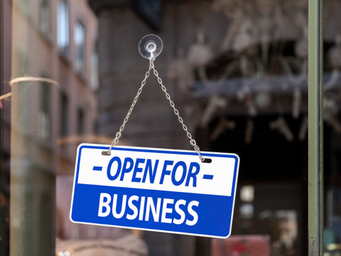 Open for business sign Open for business sign