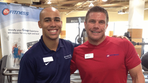 Fitness manager Josh Graves left and personal trainer Isaiah Nixon were credited along with other 24 Hour Fitness staff for helping save the life of a member who collapsed at their club in Costa Mesa CA Photo courtesy of 24 Hour Fitness
