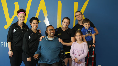 Jason S center in wheelchair and Jonathan W boy to the far right are two of the 30 clients currently at Project Walk in the Claremont Club Jason also works at the club as a storyteller in the child care area Prior to Project Walk Jason only had movement from the neck up but he has shown great improvement in moving his right arm Jasonrsquos goal is to gain enough movement in his right arm and hand to be able to feed himself and to hug his son Photo courtesy of the Claremont Club