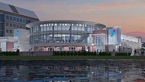 The Winston Family YMCA which is expected to be completed in 2016 will feature a riverfront view as well as an indoor track group exercise studios an aquatics center wellness spaces and more Rendering courtesy of First Coast YMCA