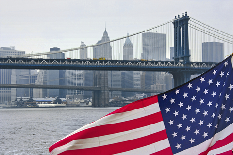 New York. East River. USA Flag USA flag in New York