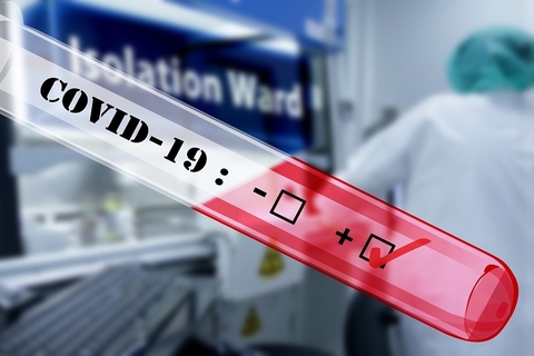 COVID positve A vial with a check mark indicating COVID-19 positivity