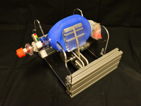 MIT E-Vent emergency ventilator Working with doctors, a team from MIT has added a mechanical arm to an Ambu-bag, eliminating the need for a manual operator. The goal: a low-cost emergency ventilator.
