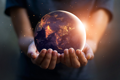 Holding world in hands / strategy concept Holding world in hands / strategy