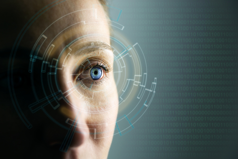 High tech in the future Young women's eye and hgh tech concept