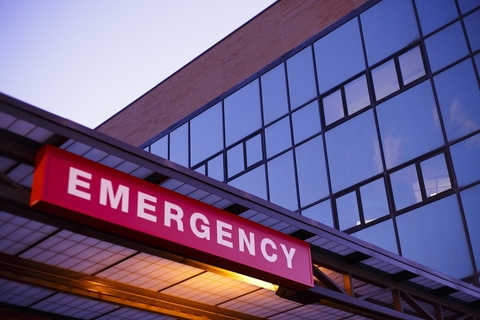Healthcare Hospital Emergency Room Sign CREDIT: Getty/MJFelt A lighted emergency room sign outside of a hospital