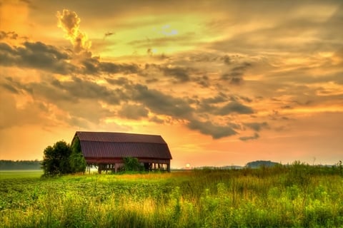 Rural America (CREDIT: Getty/ehrlif) A sunset over a barn structure