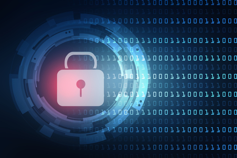 cybersecurity illustration of closed padlock on digital background representing cybersecurity