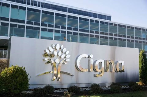 A sign at the front of Cigna's headquarters
