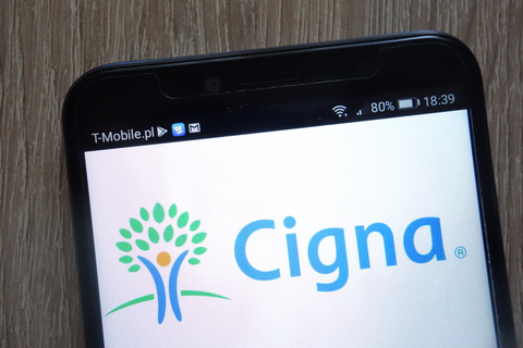 Cigna logo Cigna's logo displayed on a smartphone