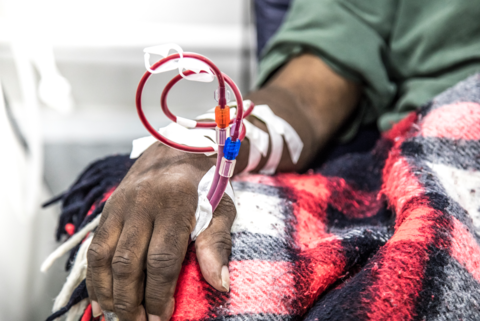 A patient receives hemodialysis