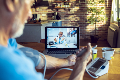 Senior patient consulting with doctor online during telehealth visit Senior patient consulting with doctor online during telehealth visit