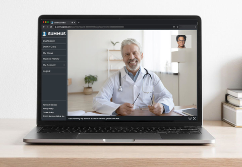 Summus Global a laptop screen showing a live virtual session with a specialty provider