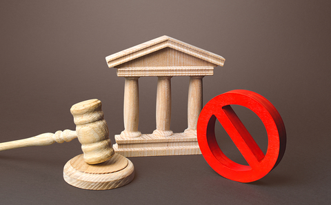 Court rejected Courthouse and red prohibition sign