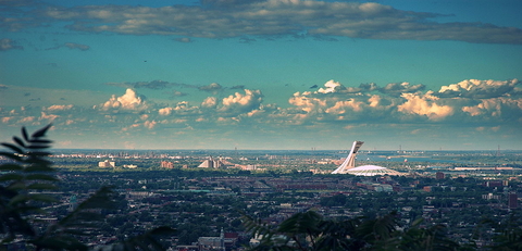 Montreal Olympic Stadium, seen next to the Montreal Botanical Garden.