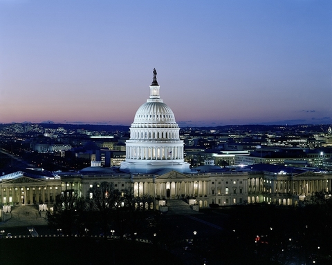 Congress night U.S. Capitol at dusk