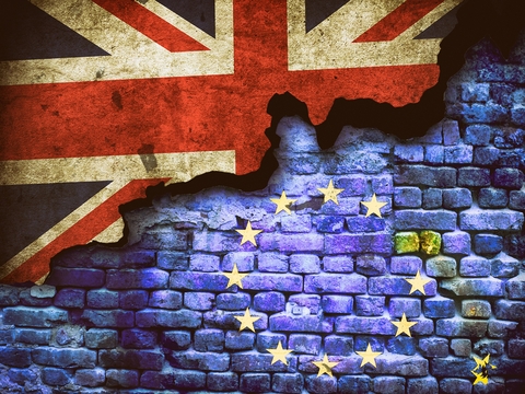 Brexit Illustration of British and EU flags symbolizing Brexit
