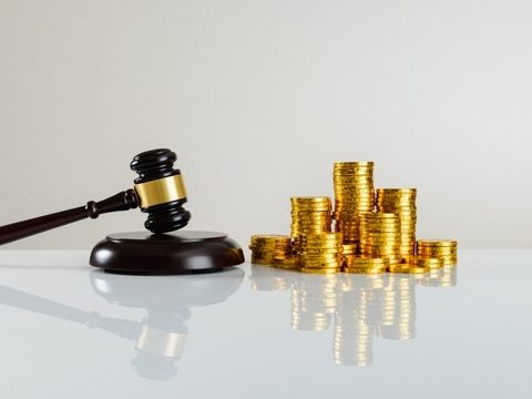 auction hammer and gold coins image illustrating corporate divestment