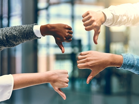 Thumbs down Denotes denial of request, negative judgement