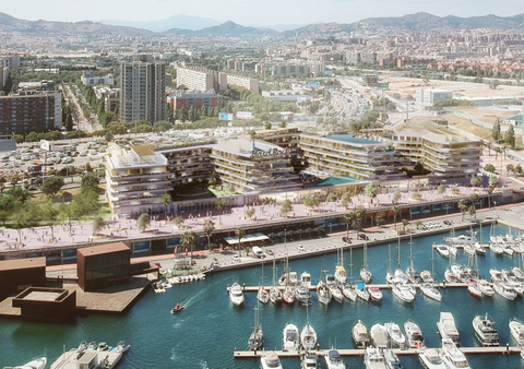 Hard Rock Barcelona Rendering of the exterior of the upcoming hotel on the shore