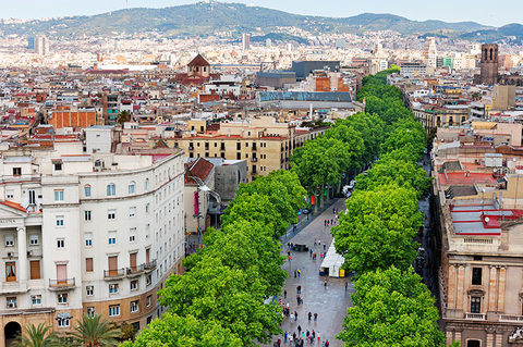 Las Ramblas Barcelona Getty Aerial view of Las Ramblas in Barcelona