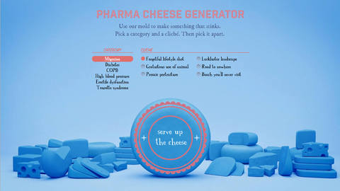 FCB Health agency Neon's "pharma cheese" ad generator screen shot FCB Health agency Neon's "pharma cheese" ad generator screen shot