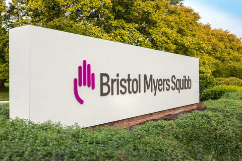 Bristol Myers Squibb alternate view sign (new logo 2020) Bristol Myers Squibb new sign outside